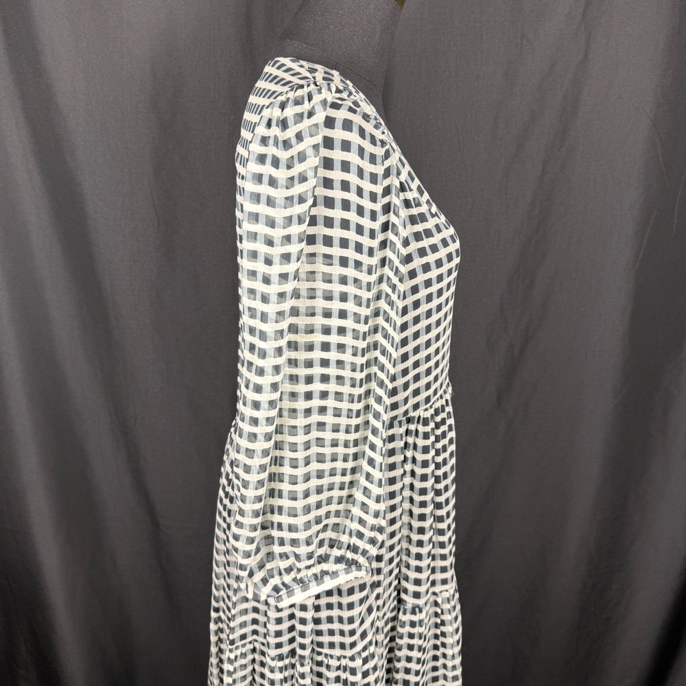 Joie Tobey Sz XXS Boho Black Cream 100% Silk Check Maxi Dress Oversized EUC - Picture 8 of 14
